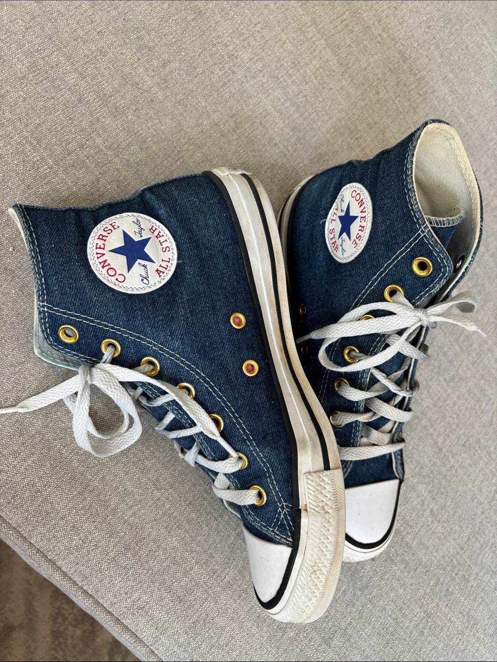 Converse Chuck Taylor Custom Hi Floral Embroidery Sunflower Sneakers in Denim 8 - Picture 4 of 10